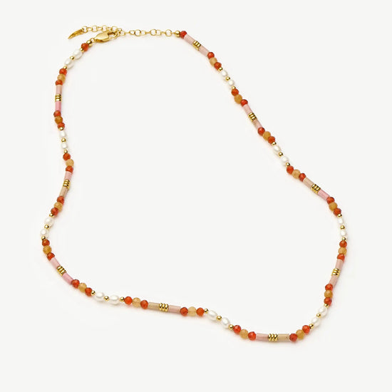 Beaded Gemstone & Pearl Short Necklace | 18ct Gold Plated/Paloma Pink Necklaces Missoma 