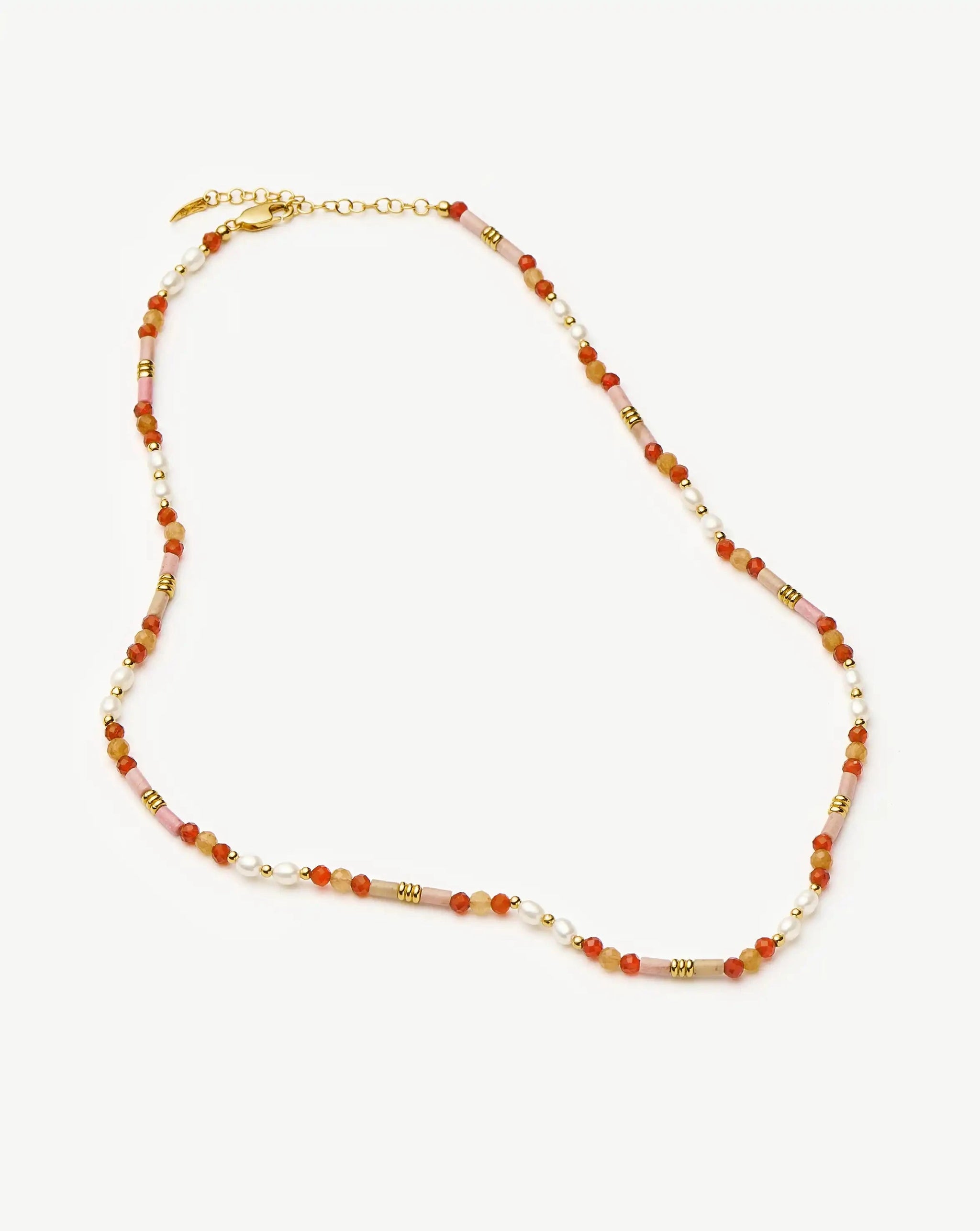 Beaded Gemstone & Pearl Short Necklace | 18ct Gold Plated/Paloma Pink Necklaces Missoma 