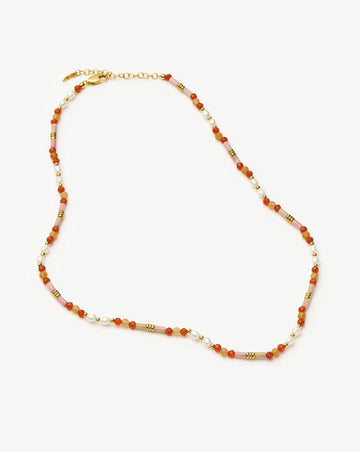 Beaded Gemstone & Pearl Short Necklace | 18ct Gold Plated/Paloma Pink Necklaces Missoma 