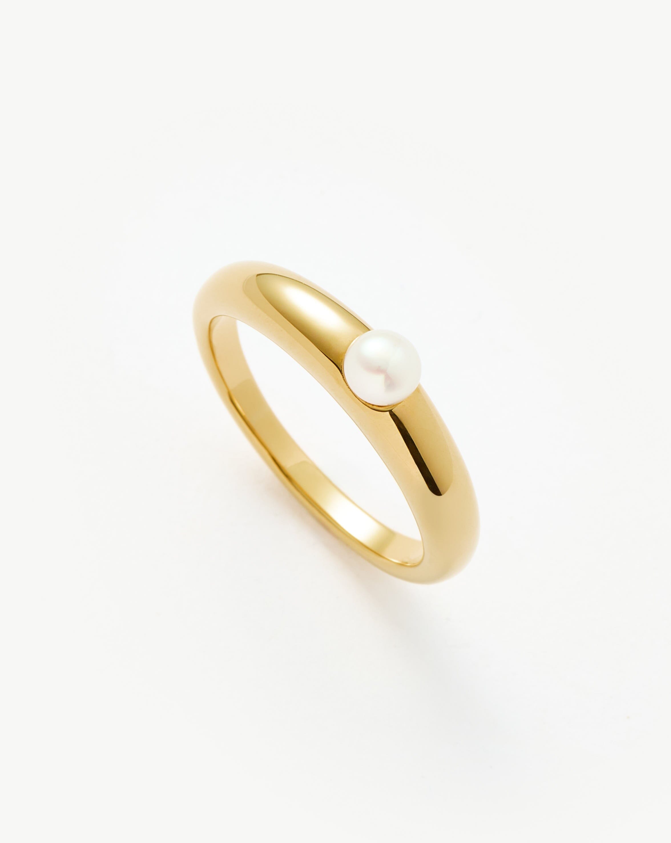 Button Pearl Classic Stacking Ring | 18ct Gold Plated Vermeil/Pearl Rings Missoma 