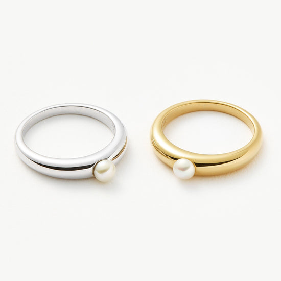 Button Pearl Classic Stacking Ring | 18ct Gold Plated Vermeil/Pearl Rings Missoma 