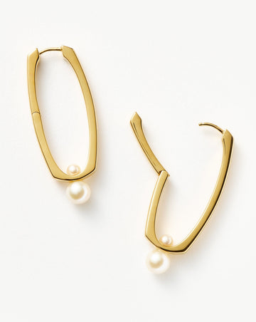 Button Pearl Ovate Hoop Earrings | 18ct Gold Plated/Pearl Earrings Missoma 