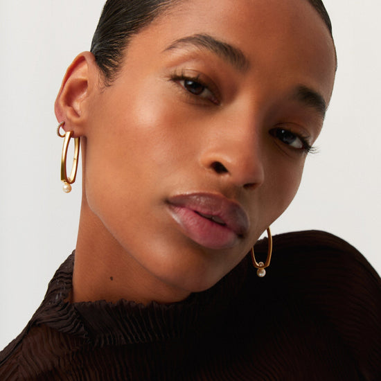 Button Pearl Ovate Hoop Earrings | 18ct Gold Plated/Pearl Earrings Missoma 