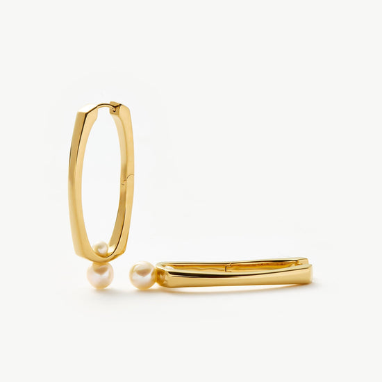 Button Pearl Ovate Hoop Earrings | 18ct Gold Plated/Pearl Earrings Missoma 