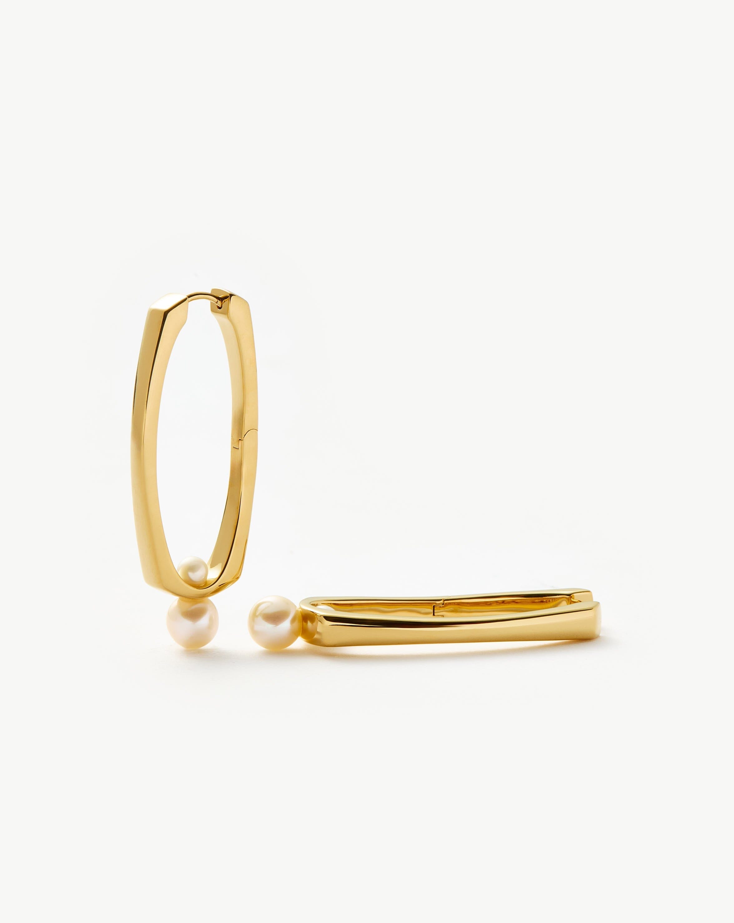 Button Pearl Ovate Hoop Earrings | 18ct Gold Plated/Pearl Earrings Missoma 