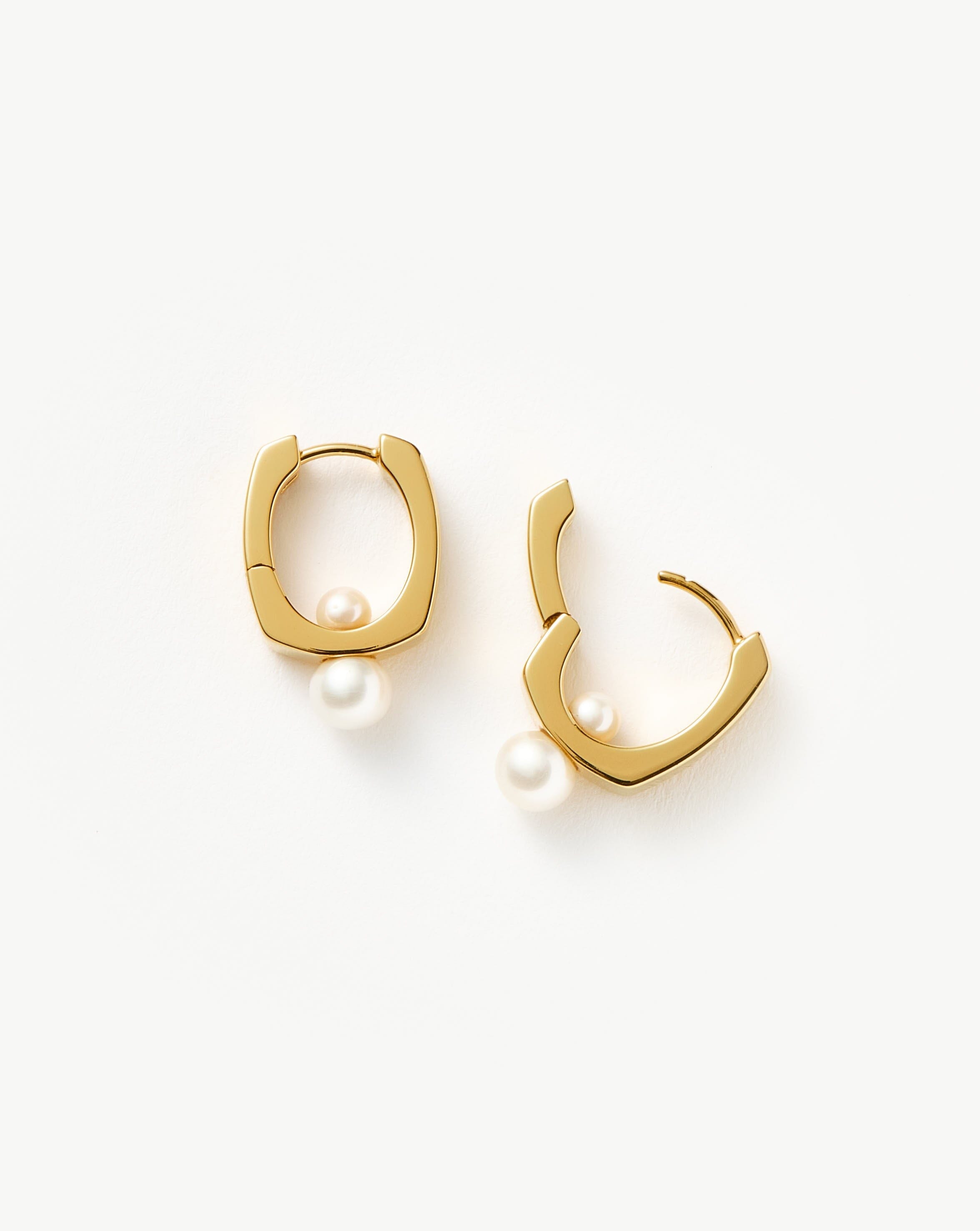 Button Pearl Square Small Hoop Earrings | 18ct Gold Plated/Pearl Earrings Missoma 