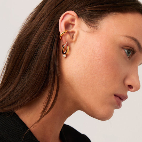 Button Pearl Square Small Hoop Earrings | 18ct Gold Plated/Pearl Earrings Missoma 