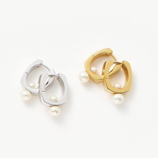Button Pearl Square Small Hoop Earrings | 18ct Gold Plated/Pearl Earrings Missoma 