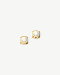 Button Pearl Square Stud Earrings | 18ct Gold Vermeil/Pearl Earrings Missoma 