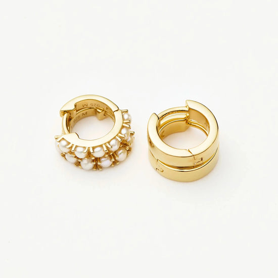 Chubby & Gemstone Huggies Set | 18ct Gold Plated Vermeil / Pearl Earrings Missoma 