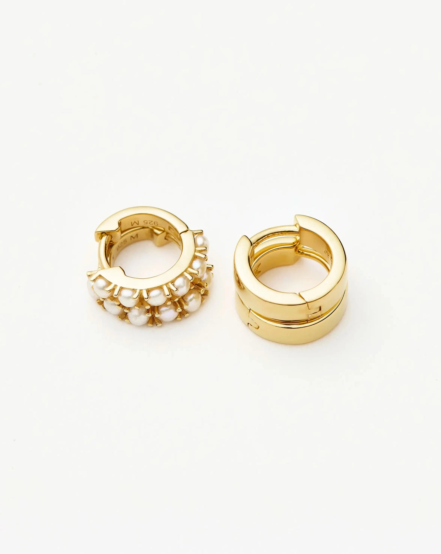 Chubby & Gemstone Huggies Set | 18ct Gold Plated Vermeil / Pearl Earrings Missoma 