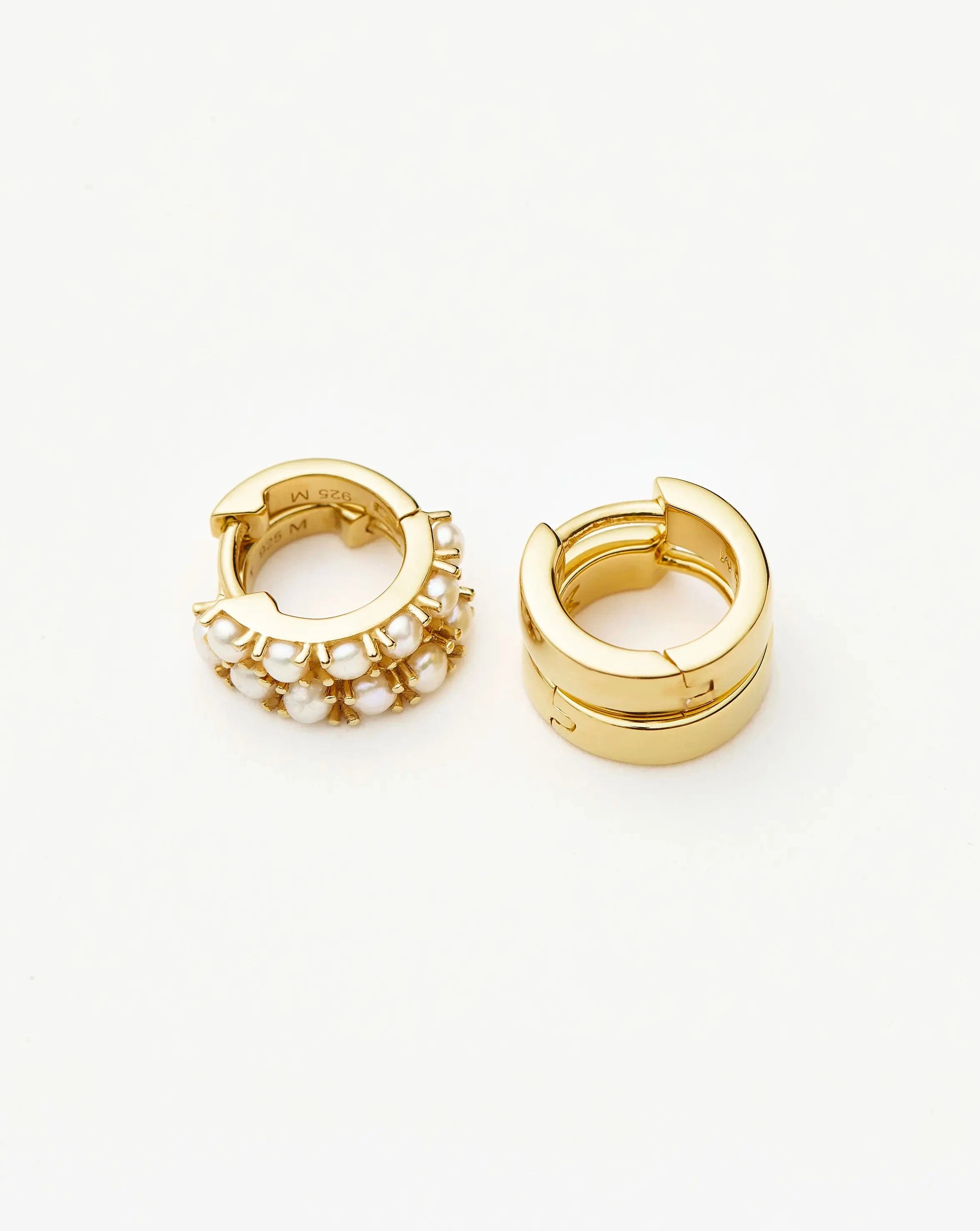 Chubby & Gemstone Huggies Set | 18ct Gold Plated Vermeil / Pearl Earrings Missoma 