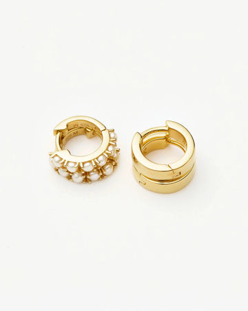 Chubby & Gemstone Huggies Set | 18ct Gold Plated Vermeil / Pearl Earrings Missoma 