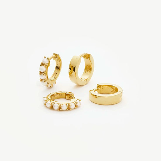 Chubby & Gemstone Huggies Set | 18ct Gold Plated Vermeil / Pearl Earrings Missoma 