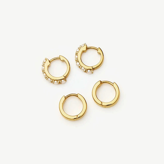 Chubby & Gemstone Huggies Set | 18ct Gold Plated Vermeil / Pearl Earrings Missoma 