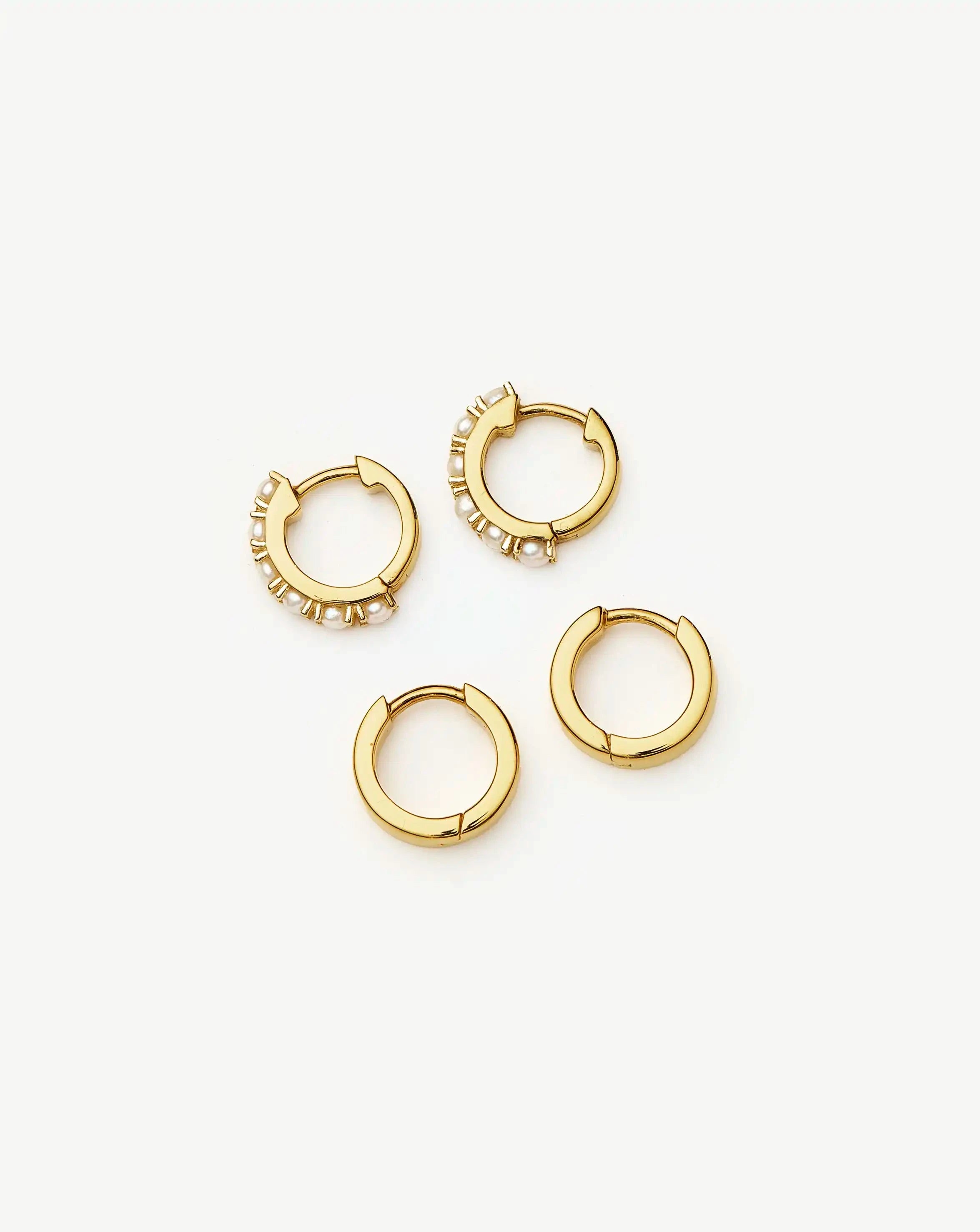 Chubby & Gemstone Huggies Set | 18ct Gold Plated Vermeil / Pearl Earrings Missoma 