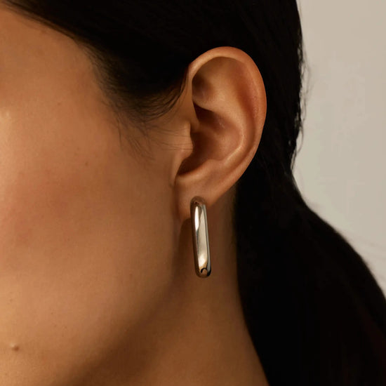 Chubby Oval Medium Hoop Earrings | Platinum Plated Earrings Missoma 