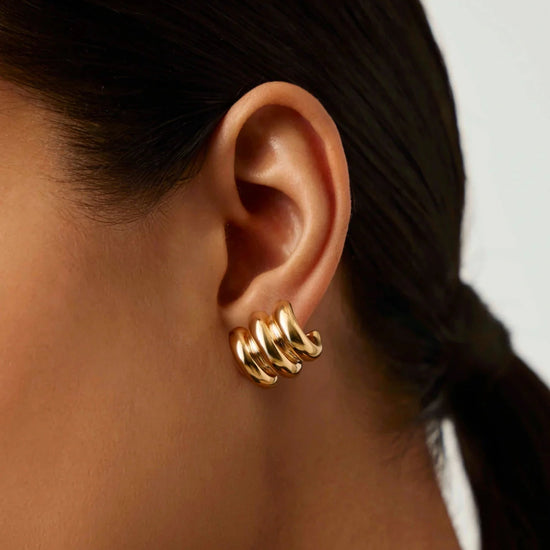Chubby Triple Small Hoop Earrings | 18ct Gold Plated Earrings Missoma 