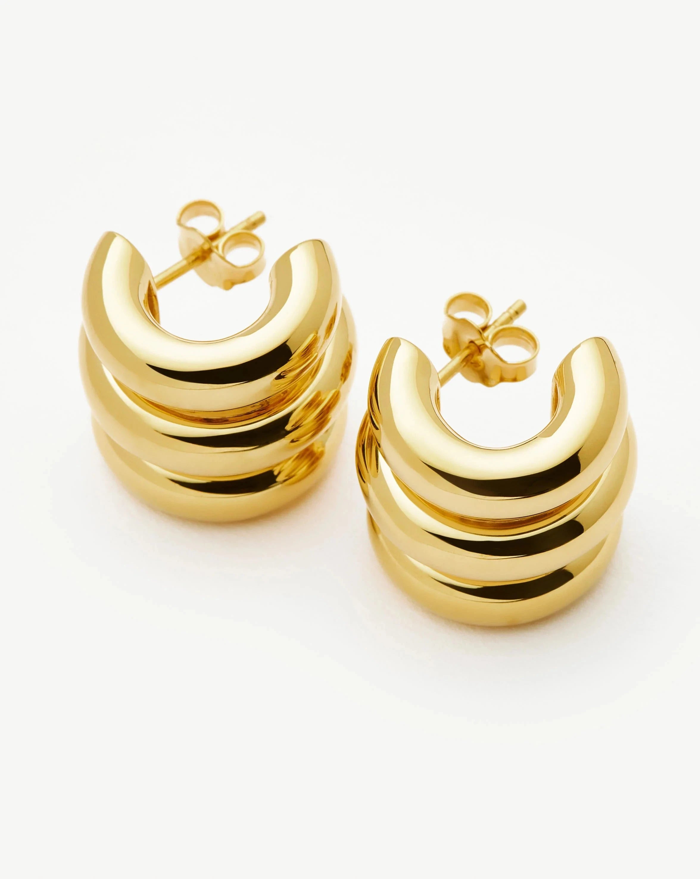 Chubby Triple Small Hoop Earrings | 18ct Gold Plated Earrings Missoma 