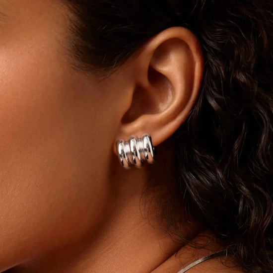 Chubby Triple Small Hoop Earrings | Silver Plated Earrings Missoma 