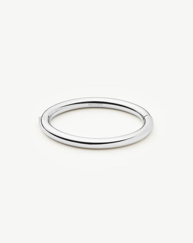Chunky Round Hinged Bangle | Platinum Plated