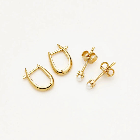 Classic Pearl Studs & Claw Huggies Set | 18ct Gold Vermeil/Pearl Earrings Missoma 