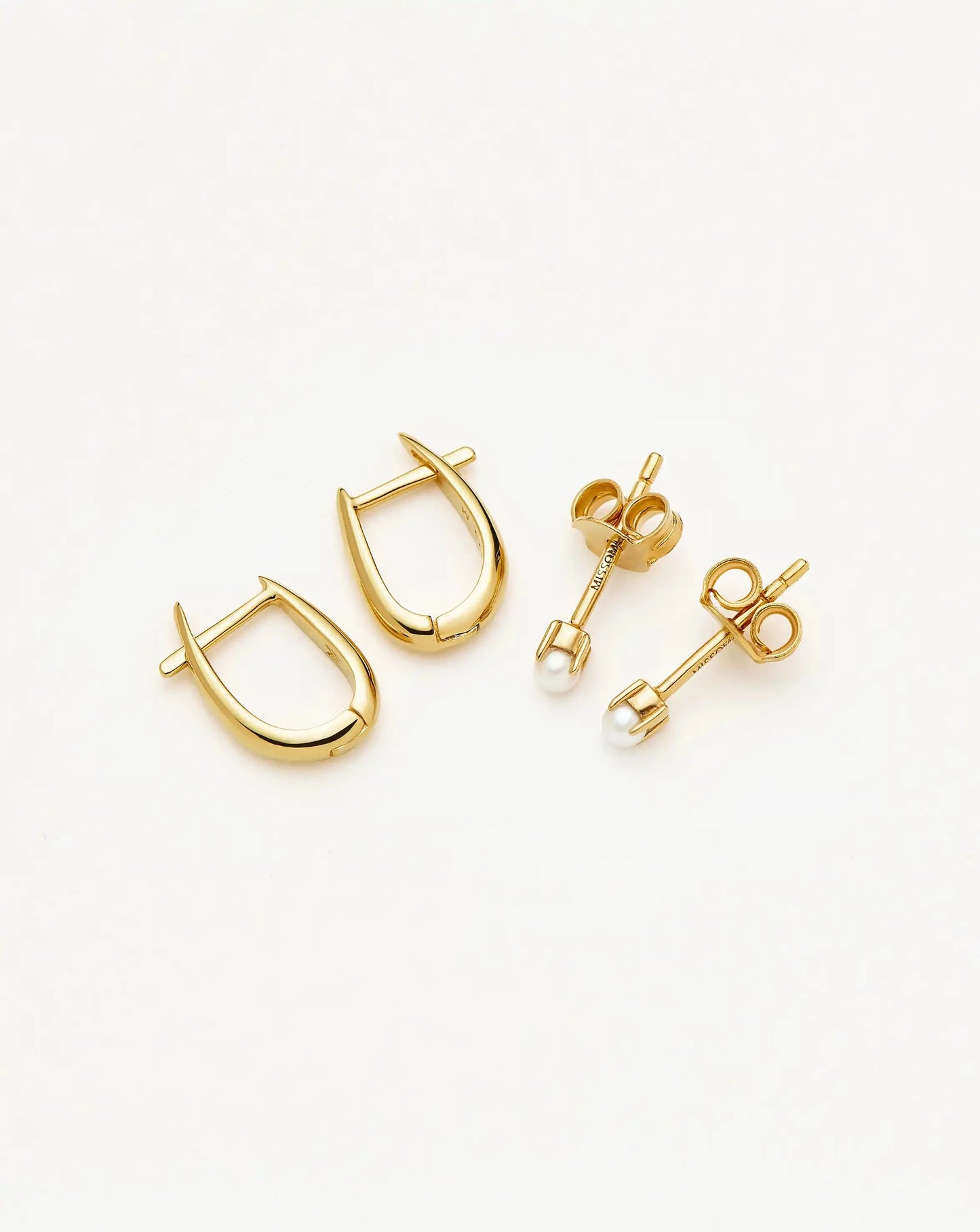 Classic Pearl Studs & Claw Huggies Set | 18ct Gold Vermeil/Pearl Earrings Missoma 