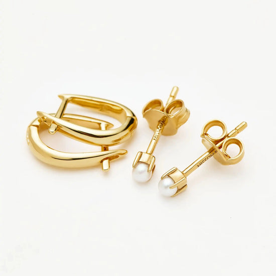 Classic Pearl Studs & Claw Huggies Set | 18ct Gold Vermeil/Pearl Earrings Missoma 