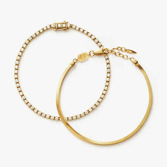 Classic Tennis & Snake Chain Bracelet Set | 18ct Gold Vermeil Layering Sets Missoma 
