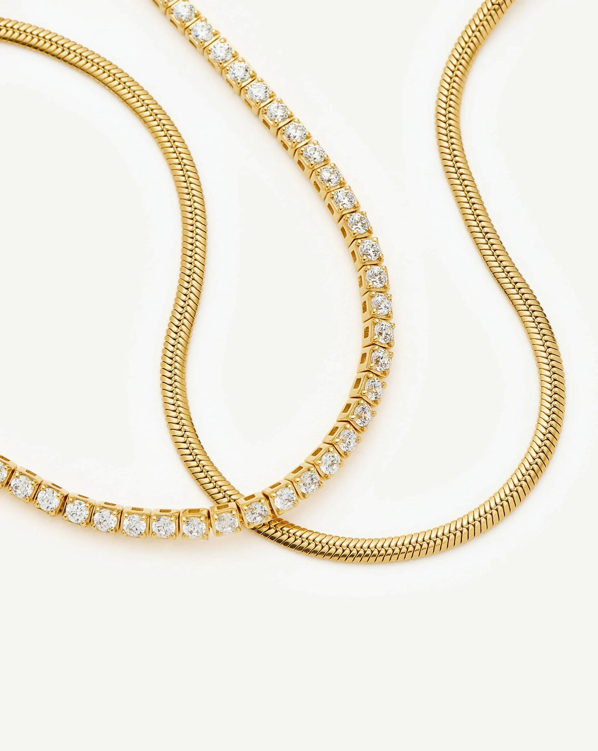 Classic Tennis & Snake Chain Bracelet Set | 18ct Gold Vermeil/18ct Gold Plated Bracelets Missoma 