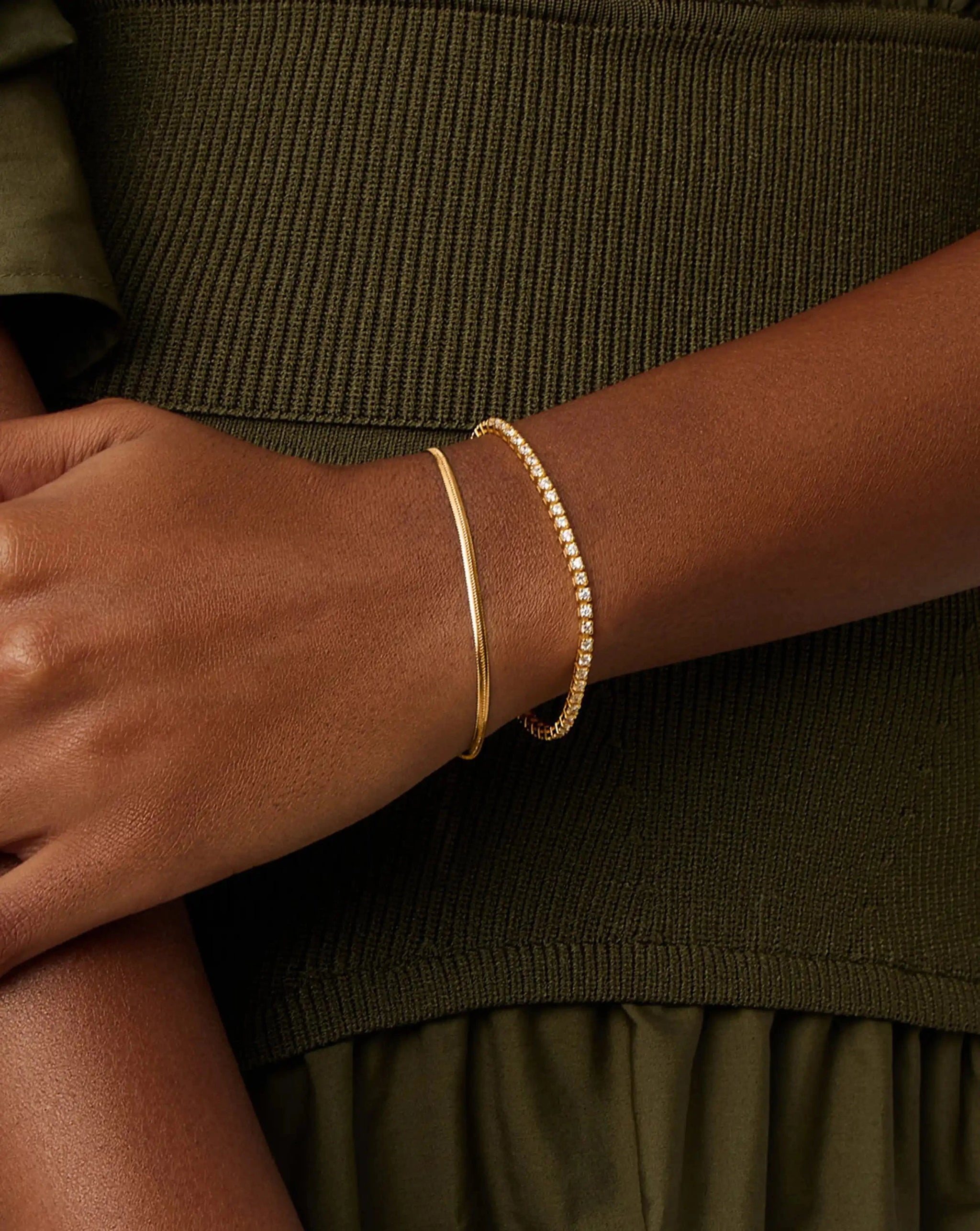 Classic Tennis & Snake Chain Bracelet Set | 18ct Gold Vermeil/18ct Gold Plated Bracelets Missoma 