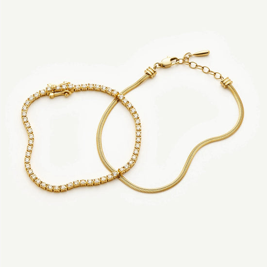 Classic Tennis & Snake Chain Bracelet Set | 18ct Gold Vermeil/18ct Gold Plated Bracelets Missoma 