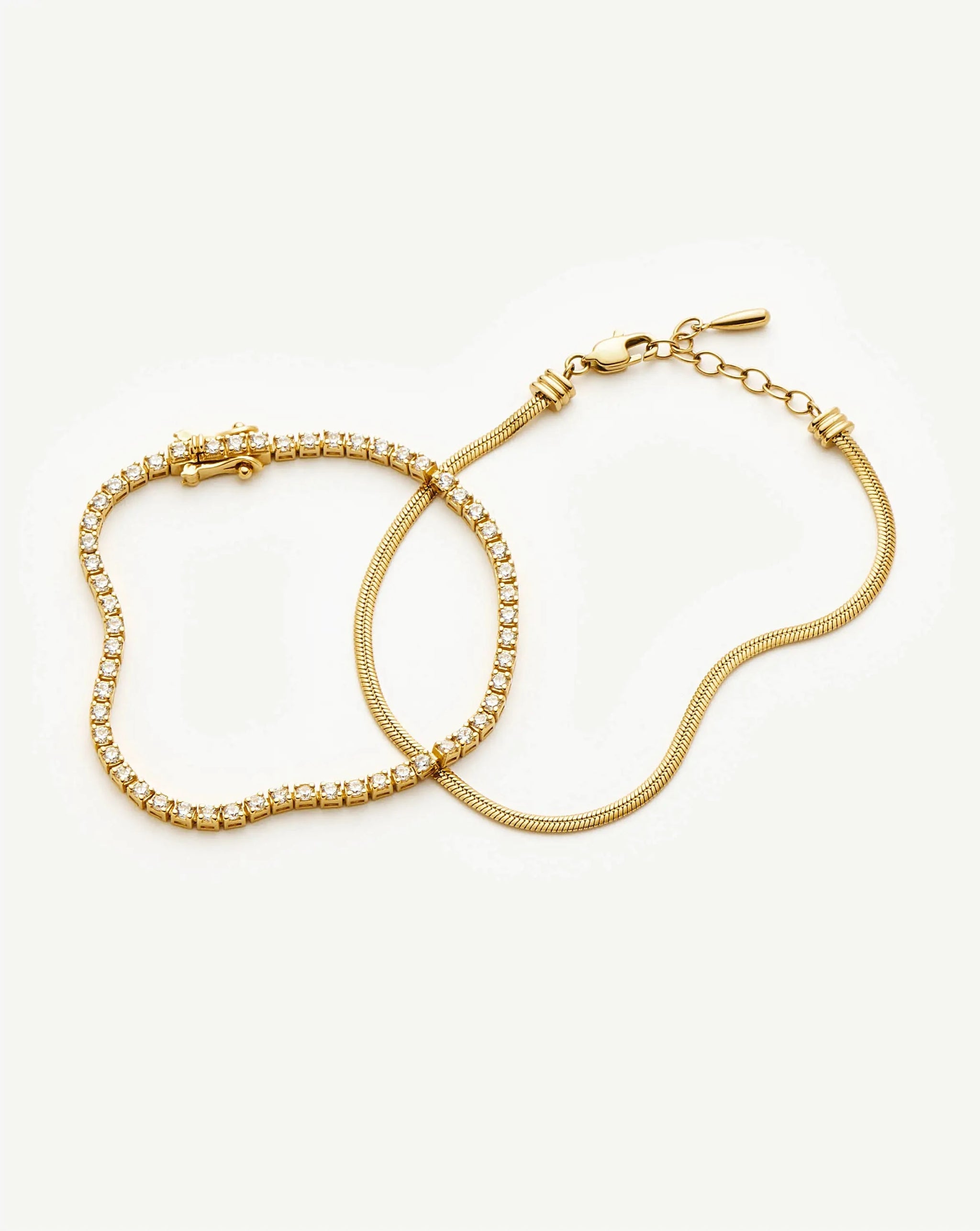 Classic Tennis & Snake Chain Bracelet Set | 18ct Gold Vermeil/18ct Gold Plated Bracelets Missoma 