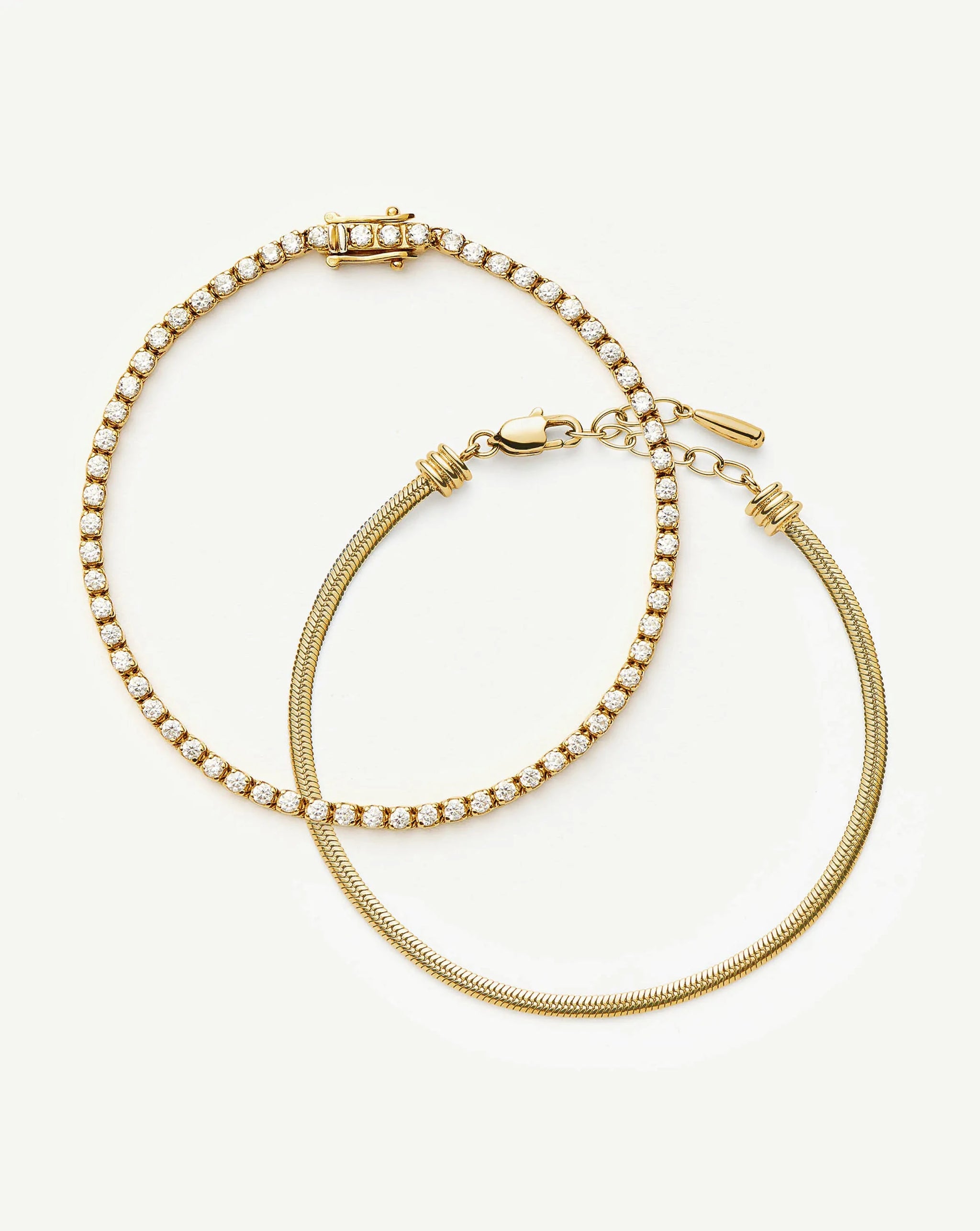 Classic Tennis & Snake Chain Bracelet Set | 18ct Gold Vermeil/18ct Gold Plated Bracelets Missoma 