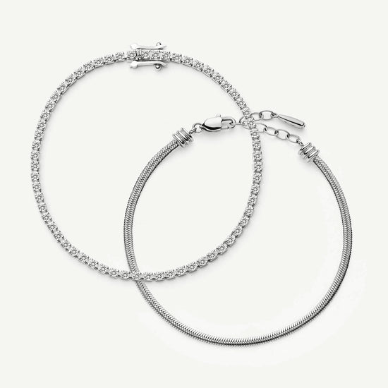 Classic Tennis & Snake Chain Bracelet Set | Sterling Silver/Platinum Plated Bracelets Missoma 