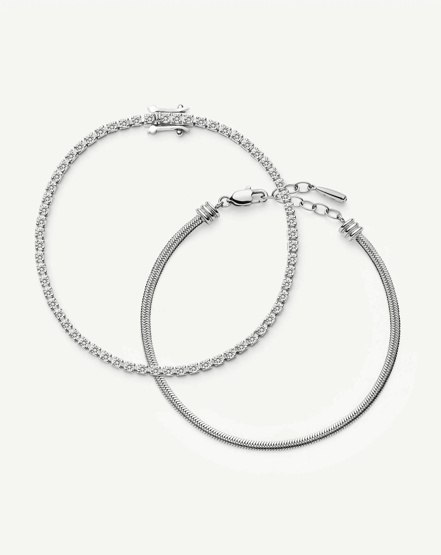 Classic Tennis & Snake Chain Bracelet Set | Sterling Silver/Platinum Plated Bracelets Missoma 
