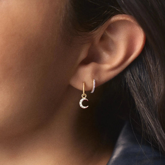 Crescent Moon Mini Charm Hoop Earrings | 18ct Gold Plated/Cubic Zirconia Earrings Missoma 