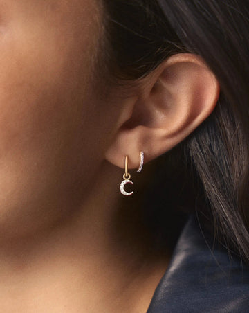 Crescent Moon Mini Charm Hoop Earrings | 18ct Gold Plated/Cubic Zirconia Earrings Missoma 