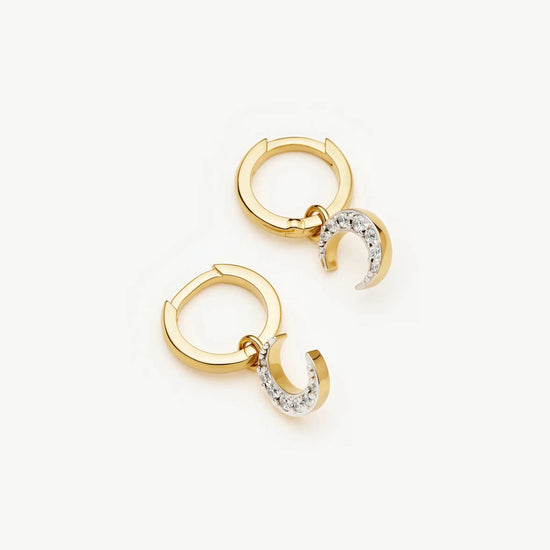 Crescent Moon Mini Charm Hoop Earrings | 18ct Gold Plated/Cubic Zirconia Earrings Missoma 