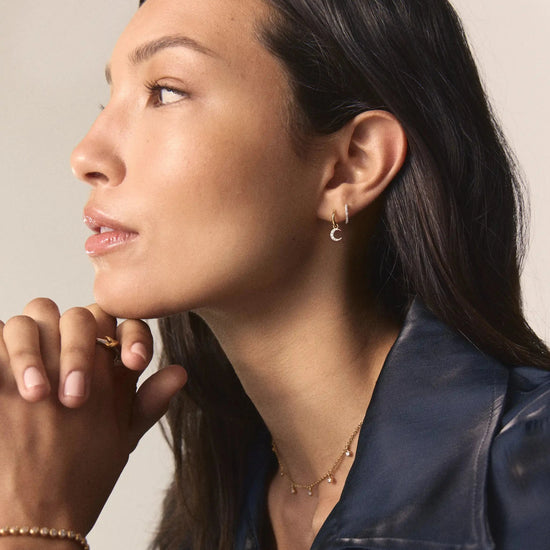 Crescent Moon Mini Charm Hoop Earrings | 18ct Gold Plated/Cubic Zirconia Earrings Missoma 