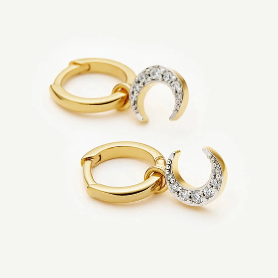 Crescent Moon Mini Charm Hoop Earrings | 18ct Gold Plated/Cubic Zirconia Earrings Missoma 