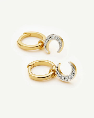 Crescent Moon Mini Charm Hoop Earrings | 18ct Gold Plated/Cubic Zirconia Earrings Missoma 