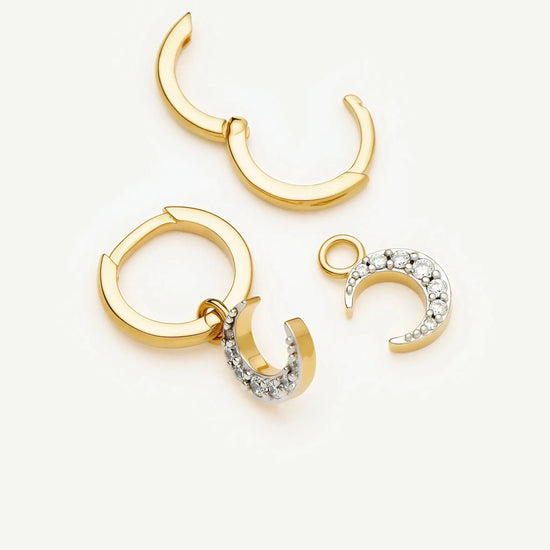 Crescent Moon Mini Charm Hoop Earrings | 18ct Gold Plated/Cubic Zirconia Earrings Missoma 