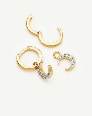 Crescent Moon Mini Charm Hoop Earrings | 18ct Gold Plated/Cubic Zirconia Earrings Missoma 