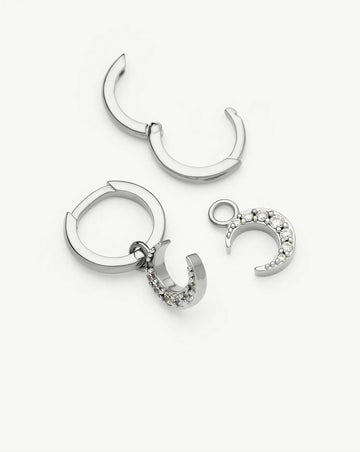 Crescent Moon Mini Charm Hoop Earrings | Silver Plated/Cubic Zirconia Earrings Missoma 