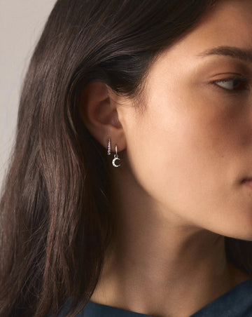 Crescent Moon Mini Charm Hoop Earrings | Silver Plated/Cubic Zirconia Earrings Missoma 