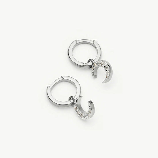 Crescent Moon Mini Charm Hoop Earrings | Silver Plated/Cubic Zirconia Earrings Missoma 