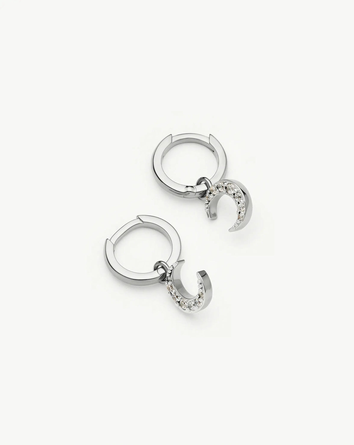 Crescent Moon Mini Charm Hoop Earrings | Silver Plated/Cubic Zirconia Earrings Missoma 
