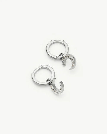 Crescent Moon Mini Charm Hoop Earrings | Silver Plated/Cubic Zirconia Earrings Missoma 