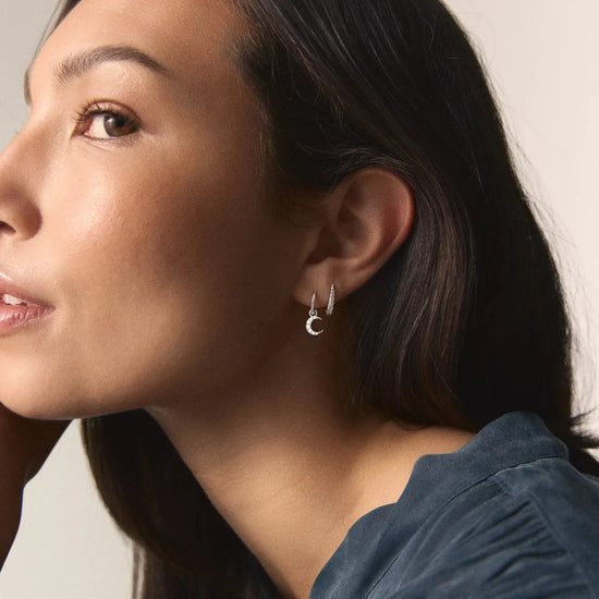 Crescent Moon Mini Charm Hoop Earrings | Silver Plated/Cubic Zirconia Earrings Missoma 